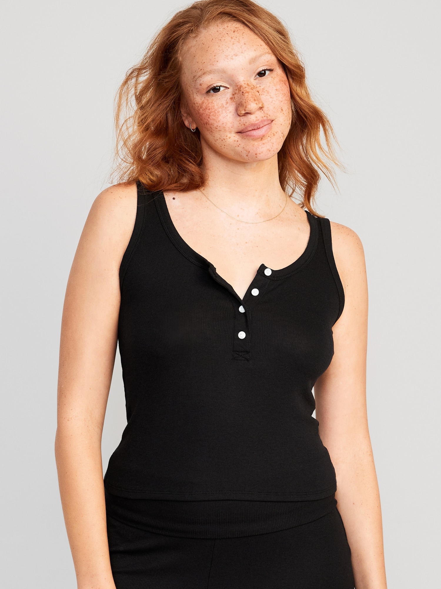 Old Navy UltraLite Rib-Knit Henley Lounge Tank Top for Women black. 1