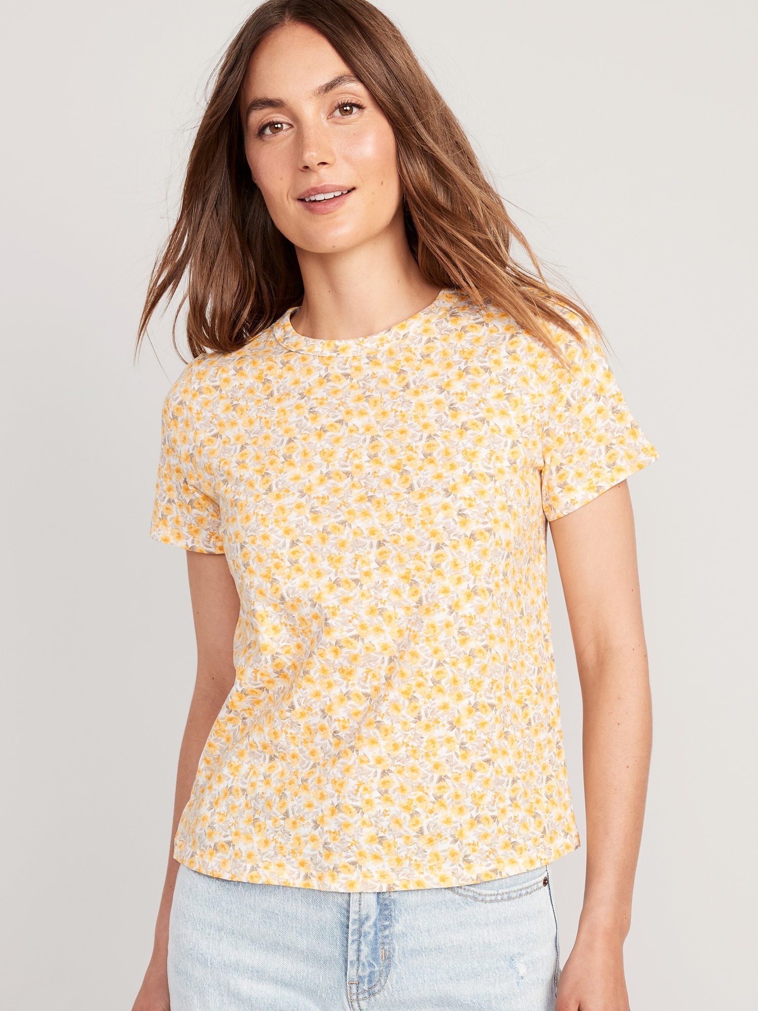 Old Navy EveryWear Crew-Neck Printed T-Shirt for Women yellow. 1