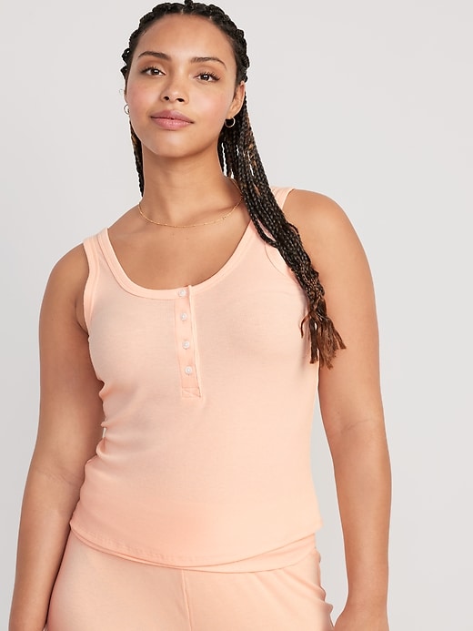 Image number 5 showing, UltraLite Rib-Knit Henley Lounge Tank Top