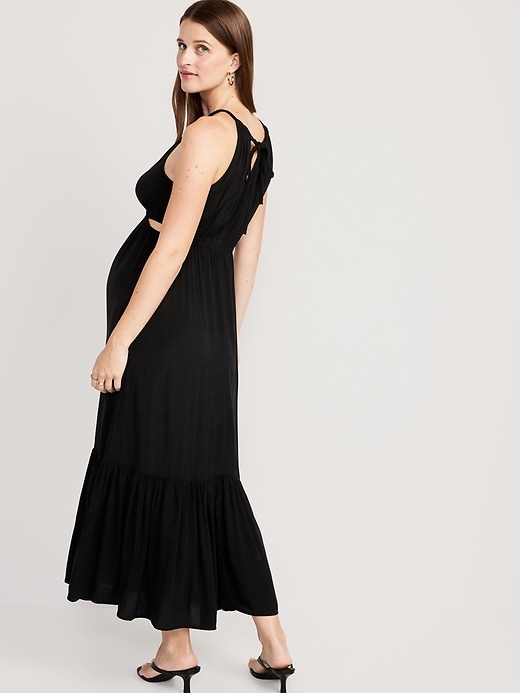 Image number 2 showing, Maternity Waist-Defined Halter Maxi Dress