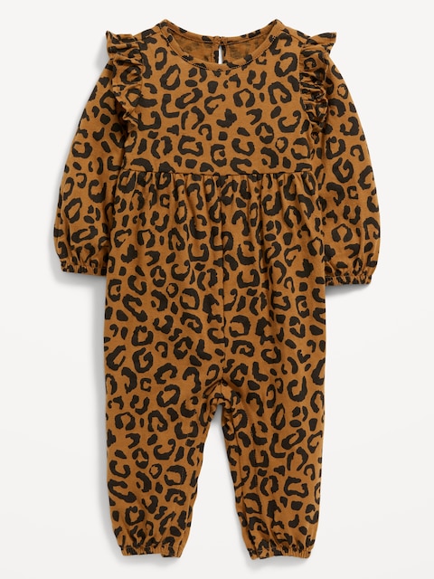 Printed Long-Sleeve Ruffle-Trim Jumpsuit for Baby