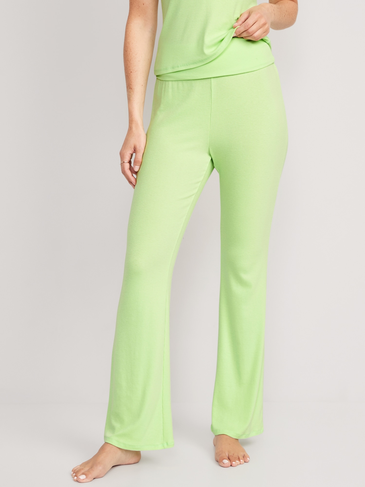 Old Navy Mid-Rise UltraLite Foldover-Waist Flare Lounge Pants for Women green. 1