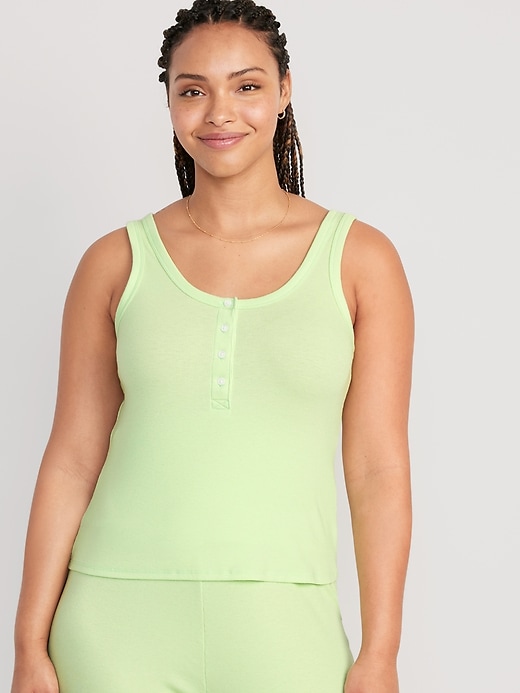 Image number 5 showing, UltraLite Rib-Knit Henley Lounge Tank Top