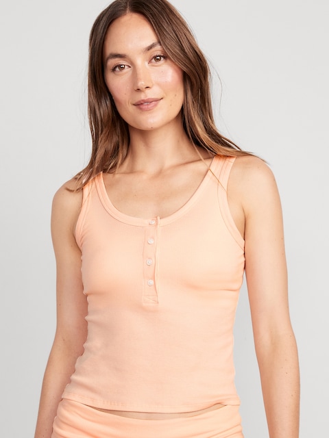 UltraLite Rib-Knit Henley Lounge Tank Top - Peach Wren