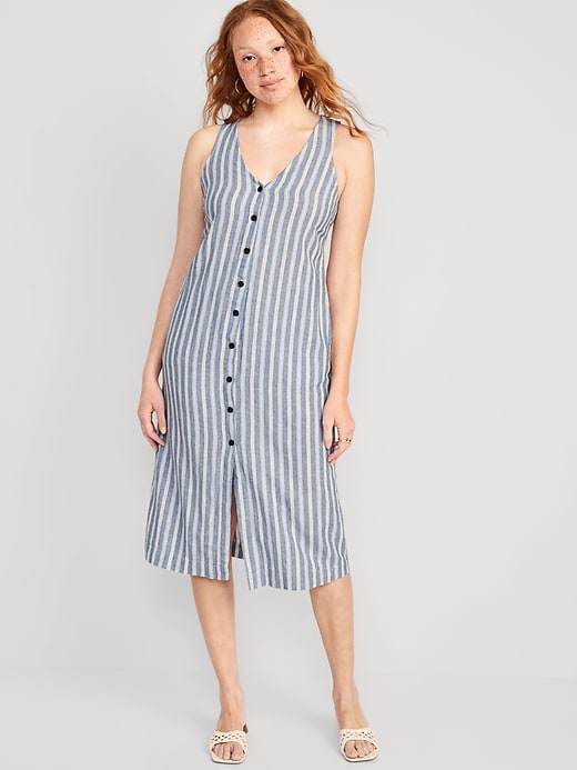 【BAON】Cheongko Linen Ribbon Sleeveless Midi OP - Linen55 Abcnature Women's Sleeveless Crew Neck Linen Maxi Dress with