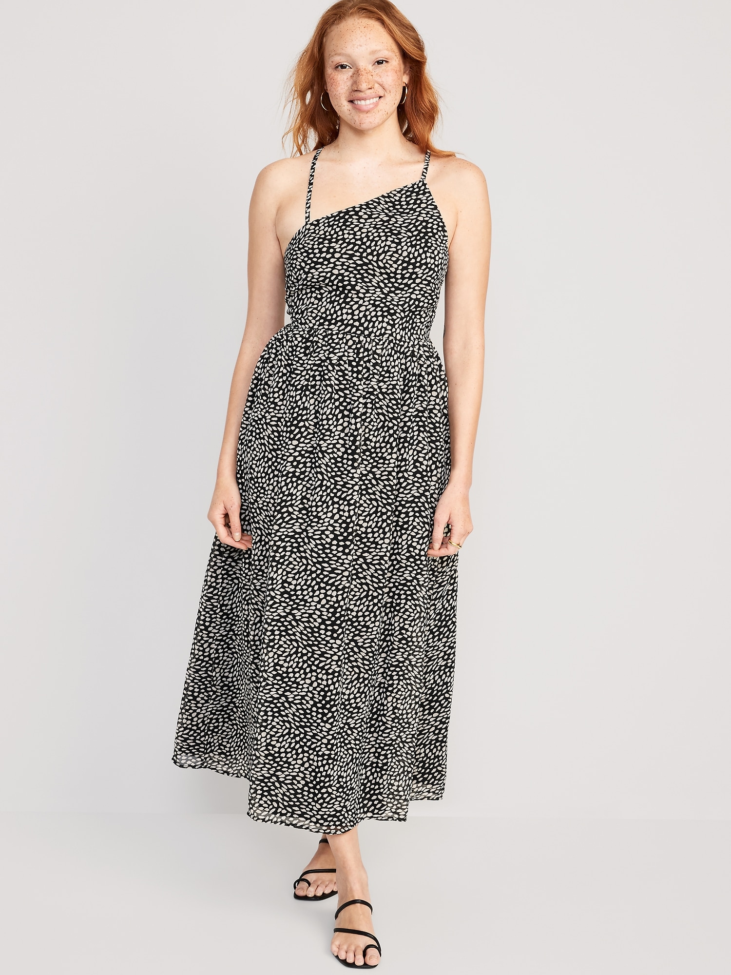 Old Navy Fit & Flare One-Shoulder Maxi Dress for Women black. 1