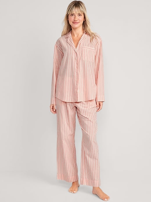 Women's Oversized Printed Poplin Pajama Set - - Petite Size XL