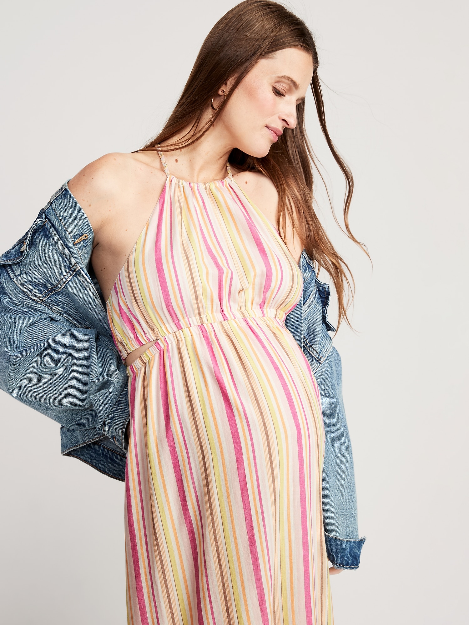 Maternity WaistDefined Striped Halter Maxi Dress Old Navy