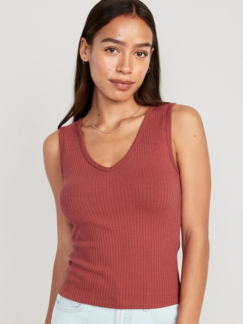 Rib-Knit V-Neck Tank Top