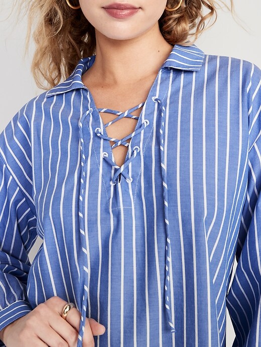 Image number 4 showing, Long-Sleeve Tie-Front Notch Collar Shirt