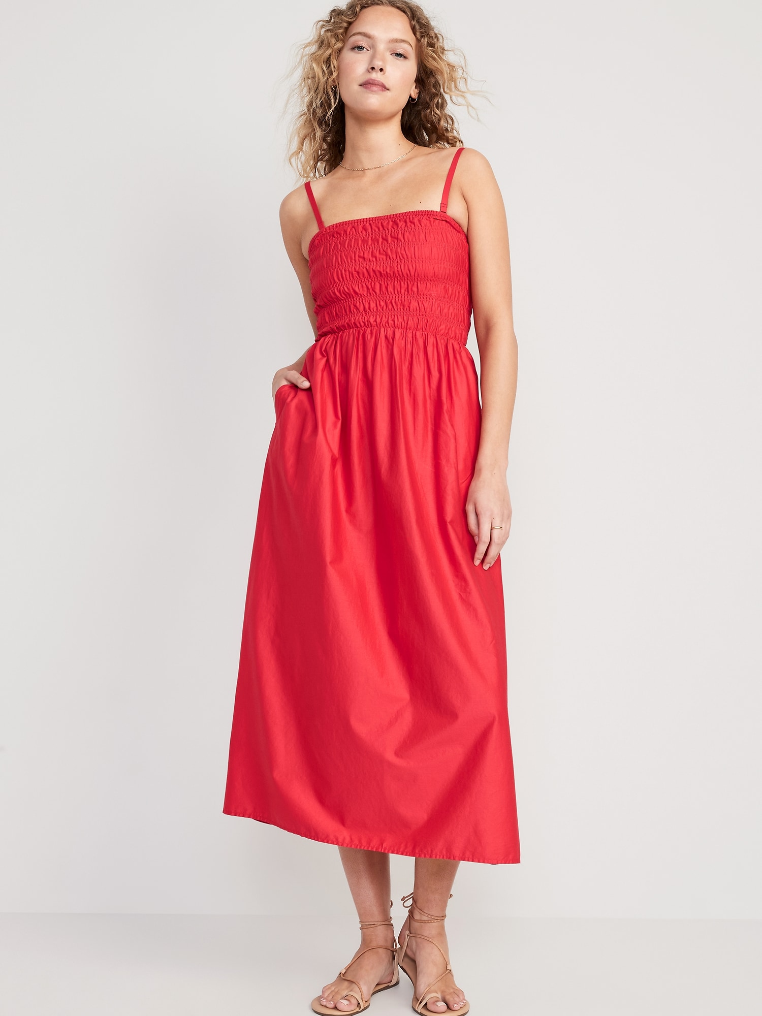 Womens Cami Dress Plain Natural Red XS