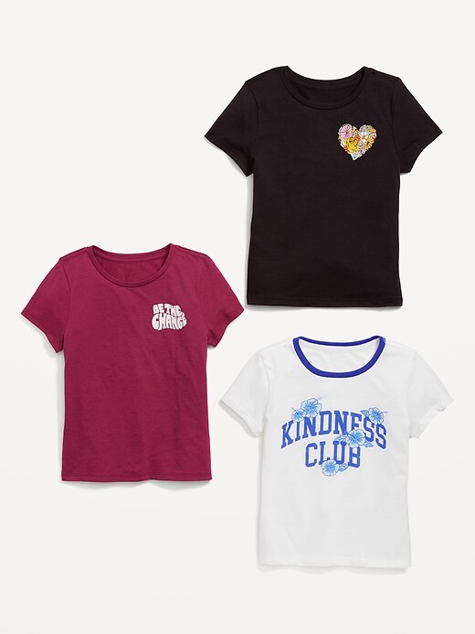 Girls Multi 3pk Frill Detail T-shirts