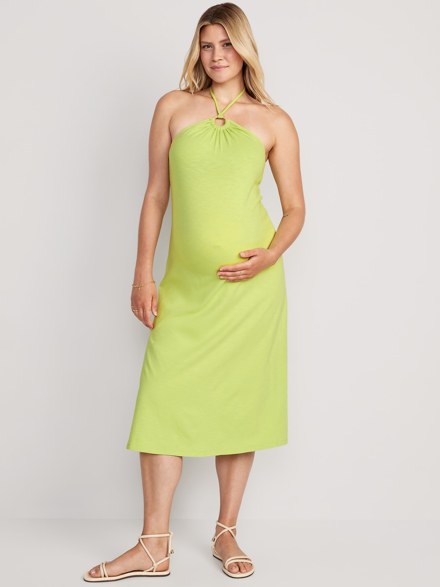 Old Navy Maternity O-Ring Halter Midi Dress green. 1