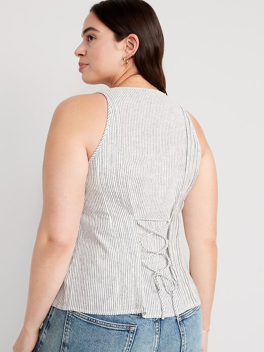 Image number 6 showing, Fitted Sleeveless Linen-Blend V-Neck Top