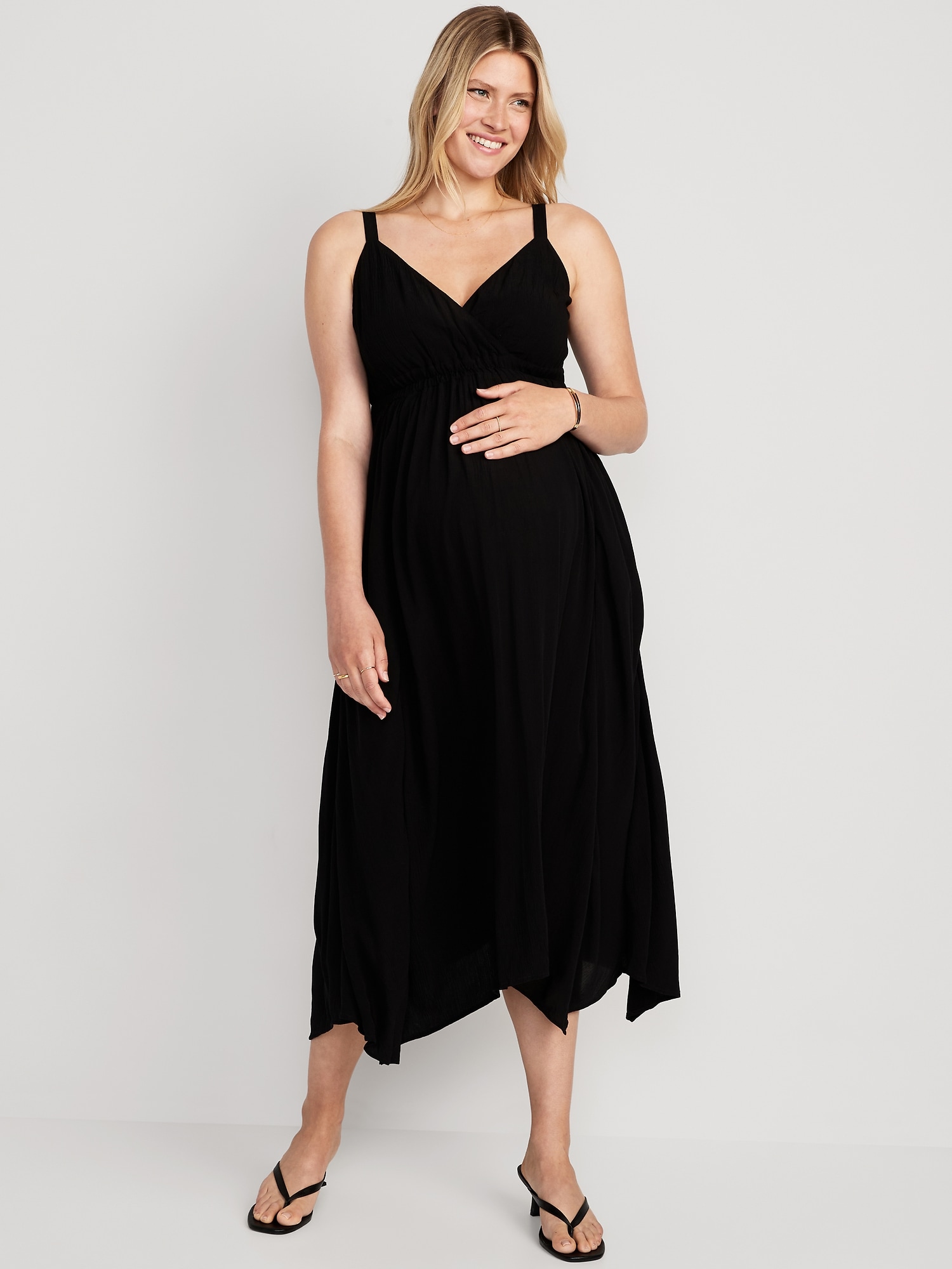 Old Navy Maternity Waist-Defined Sleeveless Crepe Maxi Dress black. 1