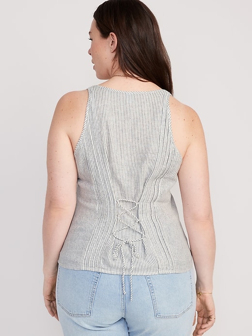 Image number 8 showing, Fitted Sleeveless Linen-Blend V-Neck Top