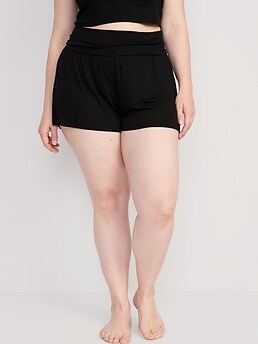 Mid-Rise UltraLite Foldover-Waist Rib-Knit Lounge Shorts for Women -- 3-inch inseam