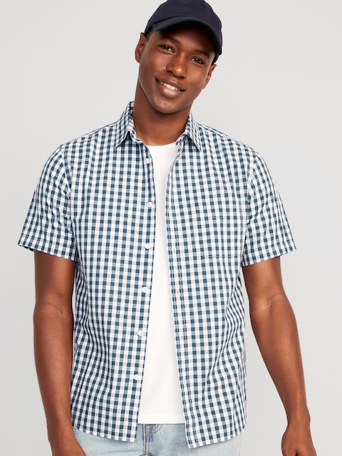 Chemise passe-partout à poche à manches courtes et carreaux guingan, coupe standard pour Homme - Guingan Bleu