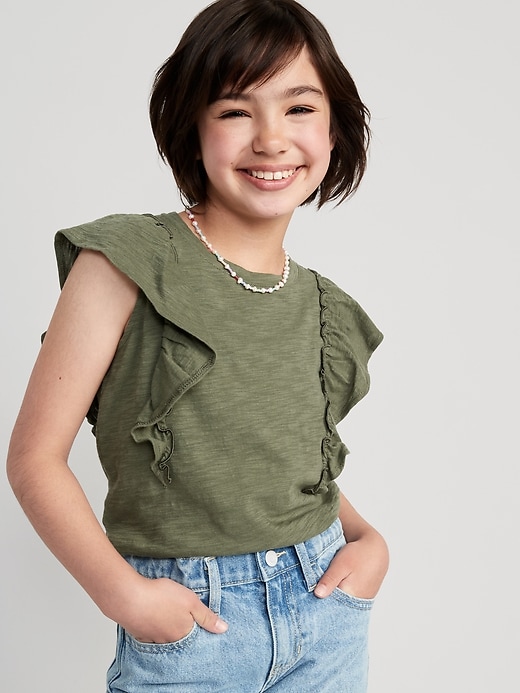 View large product image 1 of 3. Slub-Knit Ruffle-Sleeve Top for Girls
