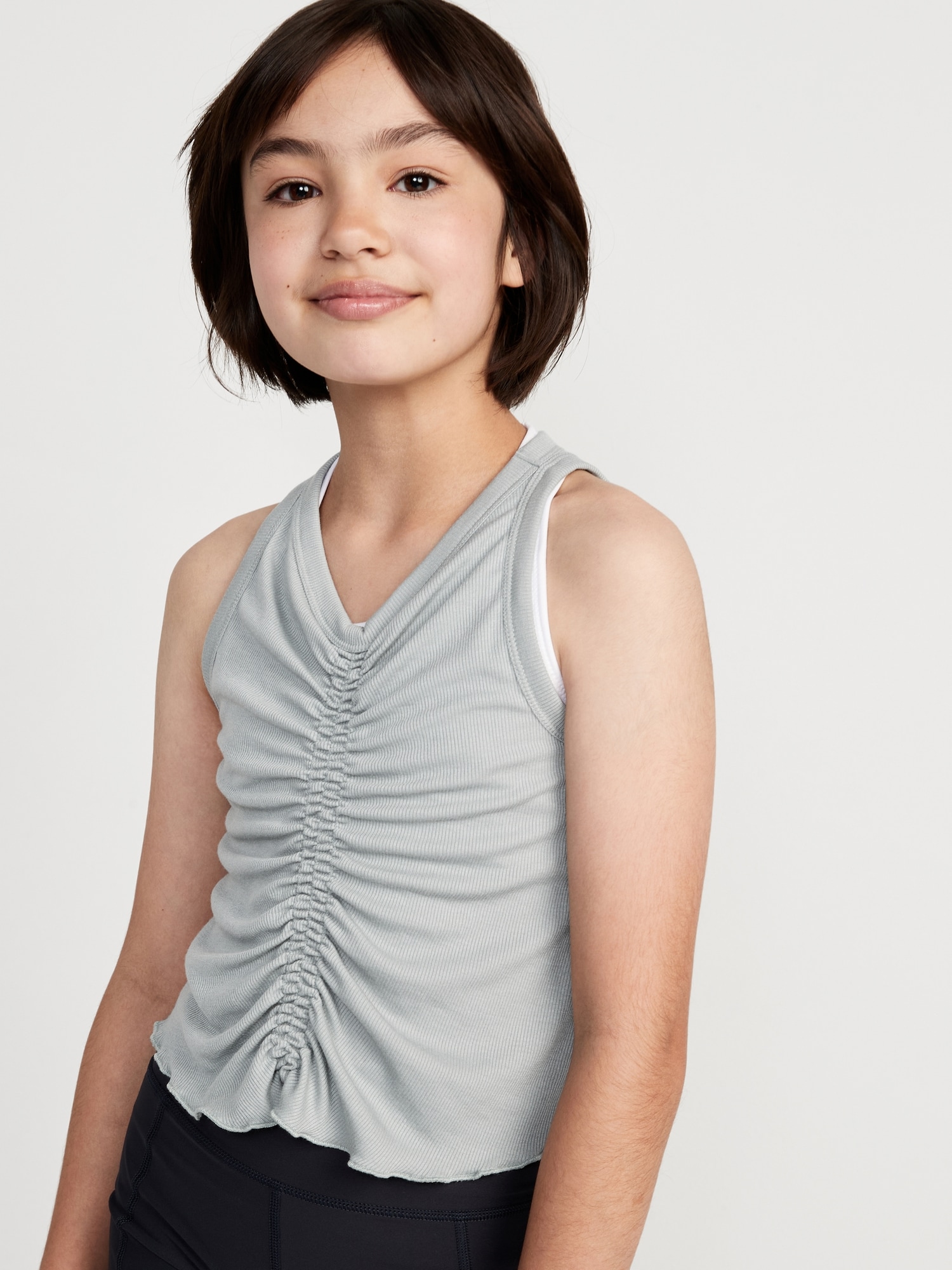 Old Navy UltraLite Ruched Cropped Tank Top for Girls silver. 1