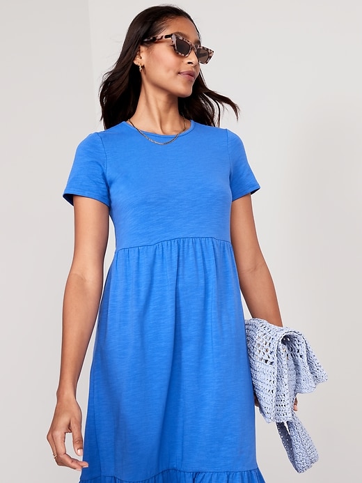 Short-Sleeve Tiered Midi Dress | Old Navy