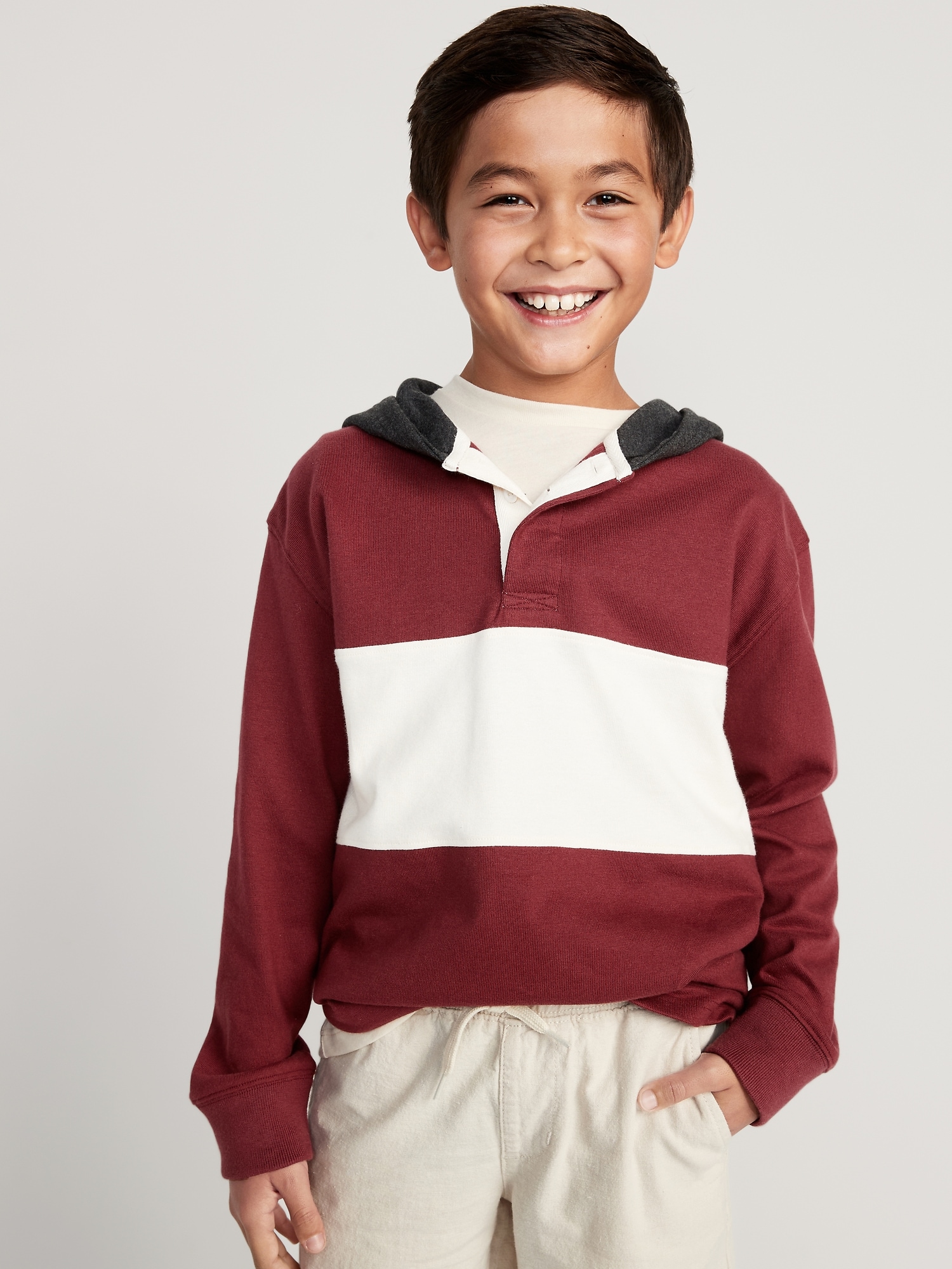 Long-Sleeve Hooded Rugby Polo Shirt For Boys | Old Navy