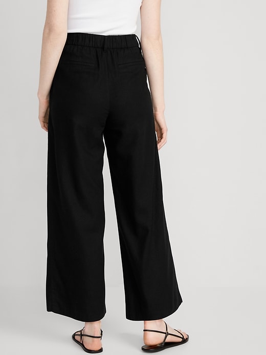 Image number 2 showing, High-Waisted Linen-Blend Cropped Wide-Leg Pants