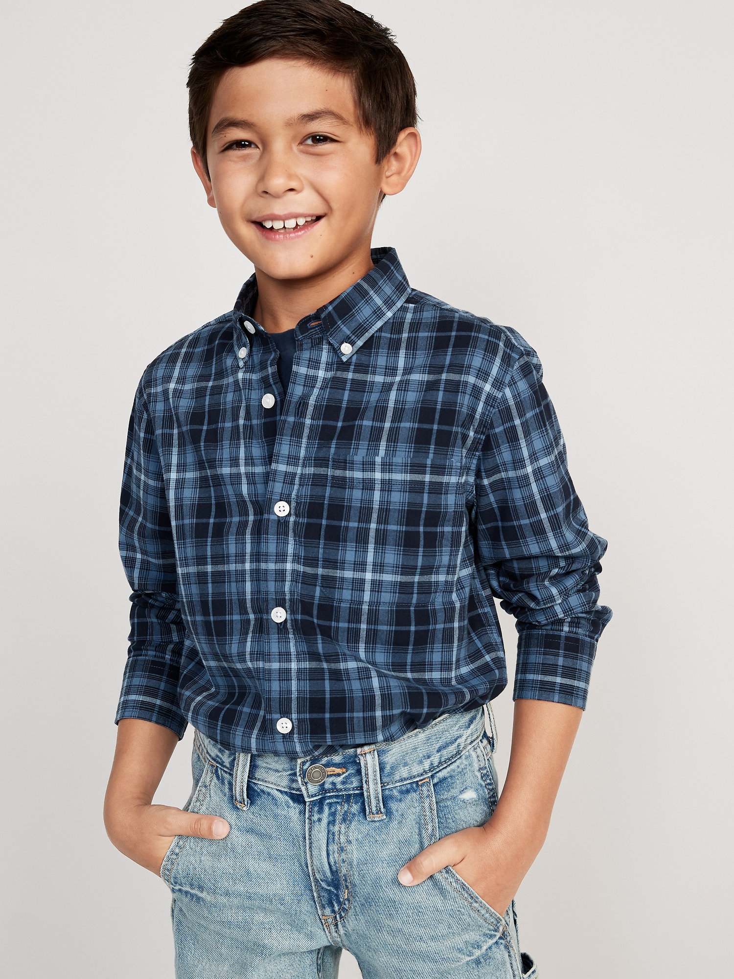 Old Navy Patterned Poplin Built-In Flex Shirt for Boys blue. 1