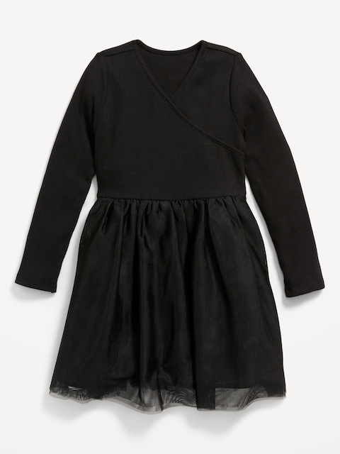 Fit & Flare Wrap-Front Tutu Dress for Toddler Girls - Black Jack