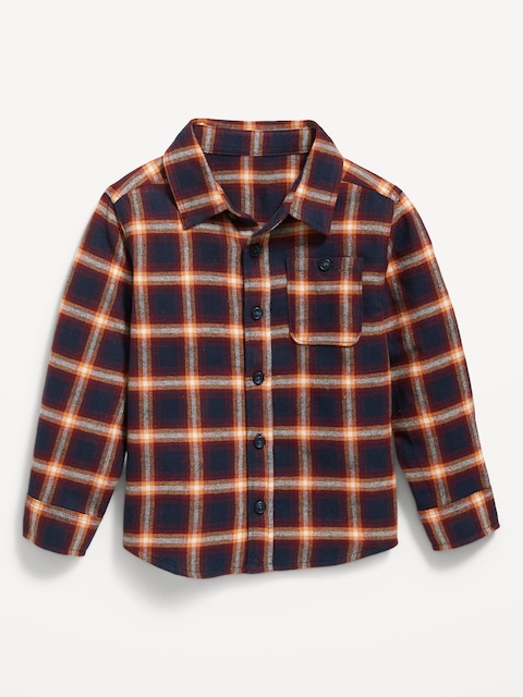 Cozy Long-Sleeve Plaid Pocket Shirt for Toddler Boys
