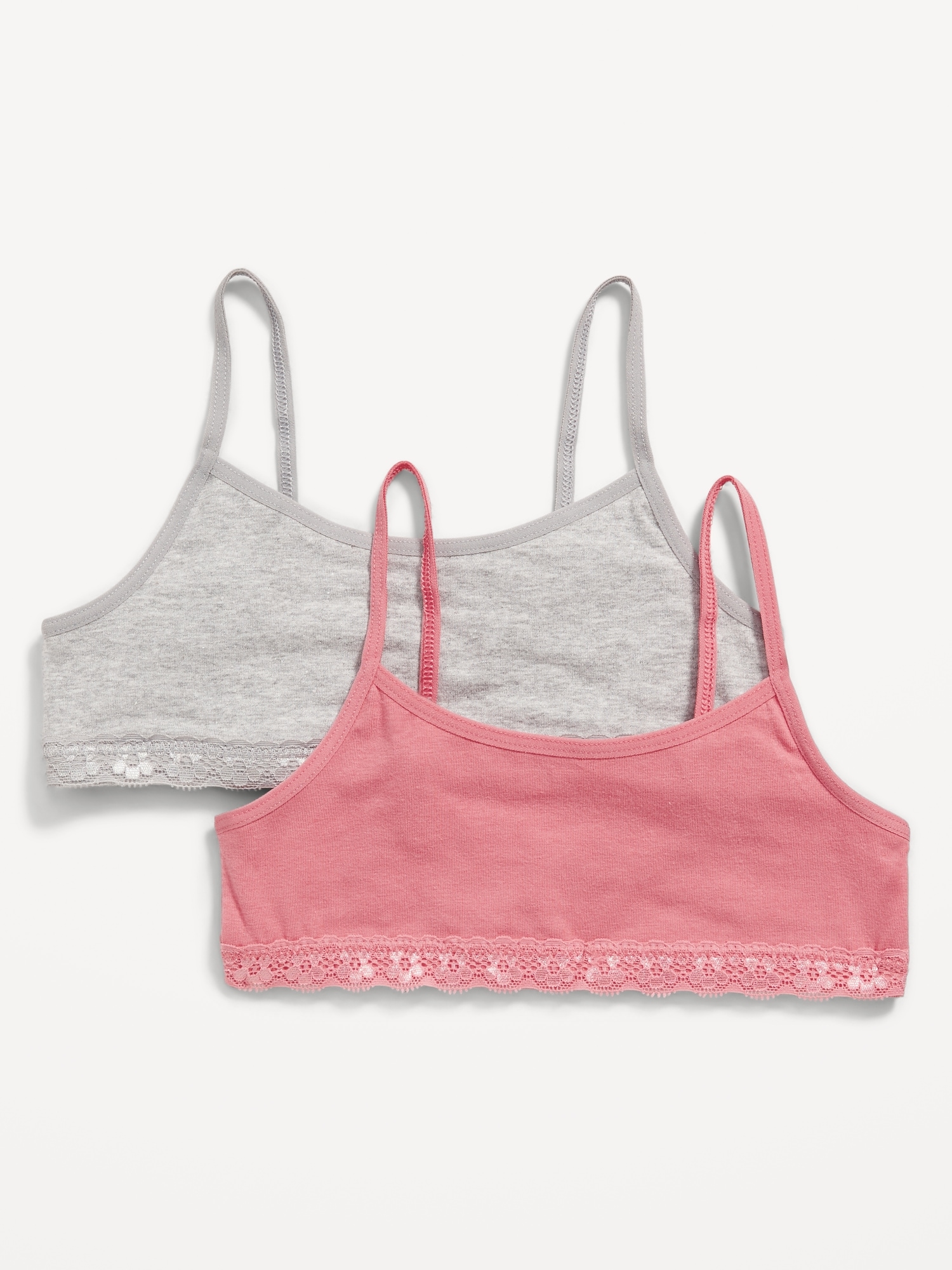 Jersey-Knit Lace-Trim Cami Bra 2-Pack for Girls