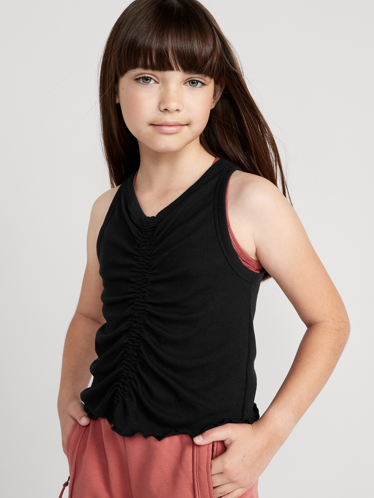 Old Navy UltraLite Ruched Cropped Tank Top for Girls black. 1