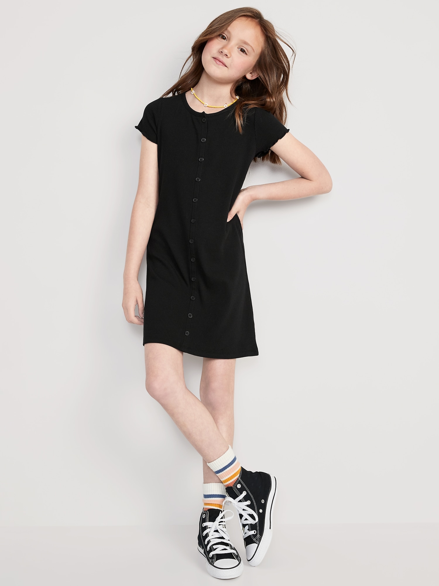 Short-Sleeve Rib-Knit Button-Front Dress for Girls | Old Navy