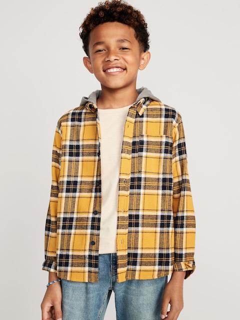 Hooded Soft-Brushed Flannel Shirt for Boys - Preppy Plaid (Match The Fam)