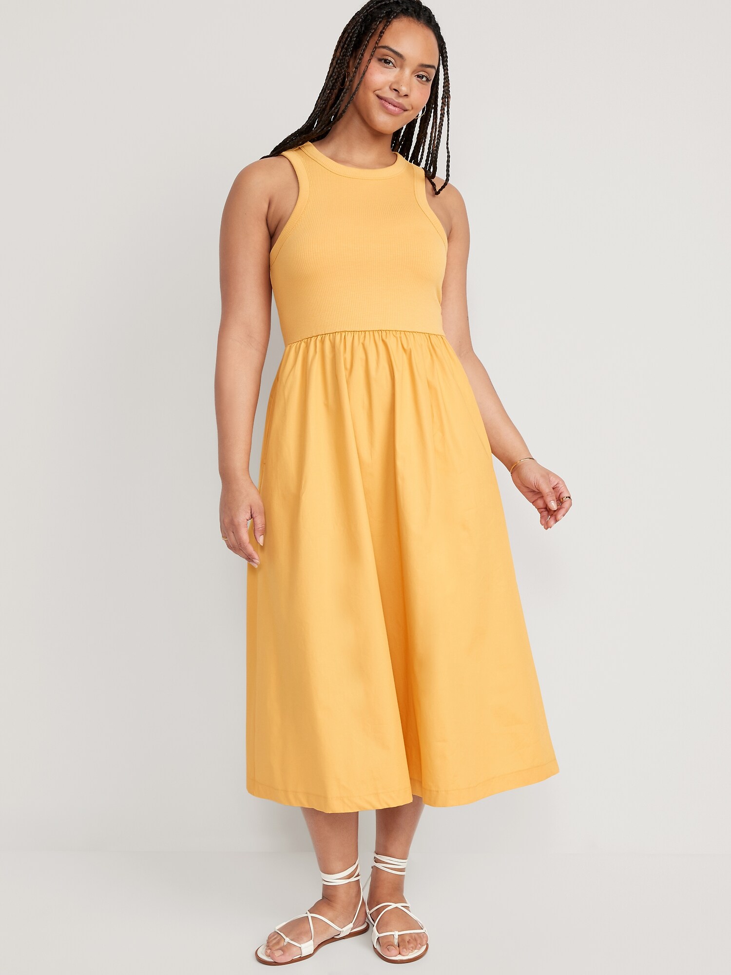 Fit & Flare Combination Midi Dress | Old Navy