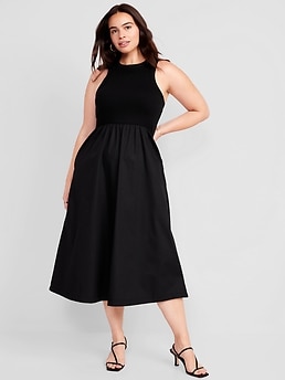 Navy high clearance neck midi dress