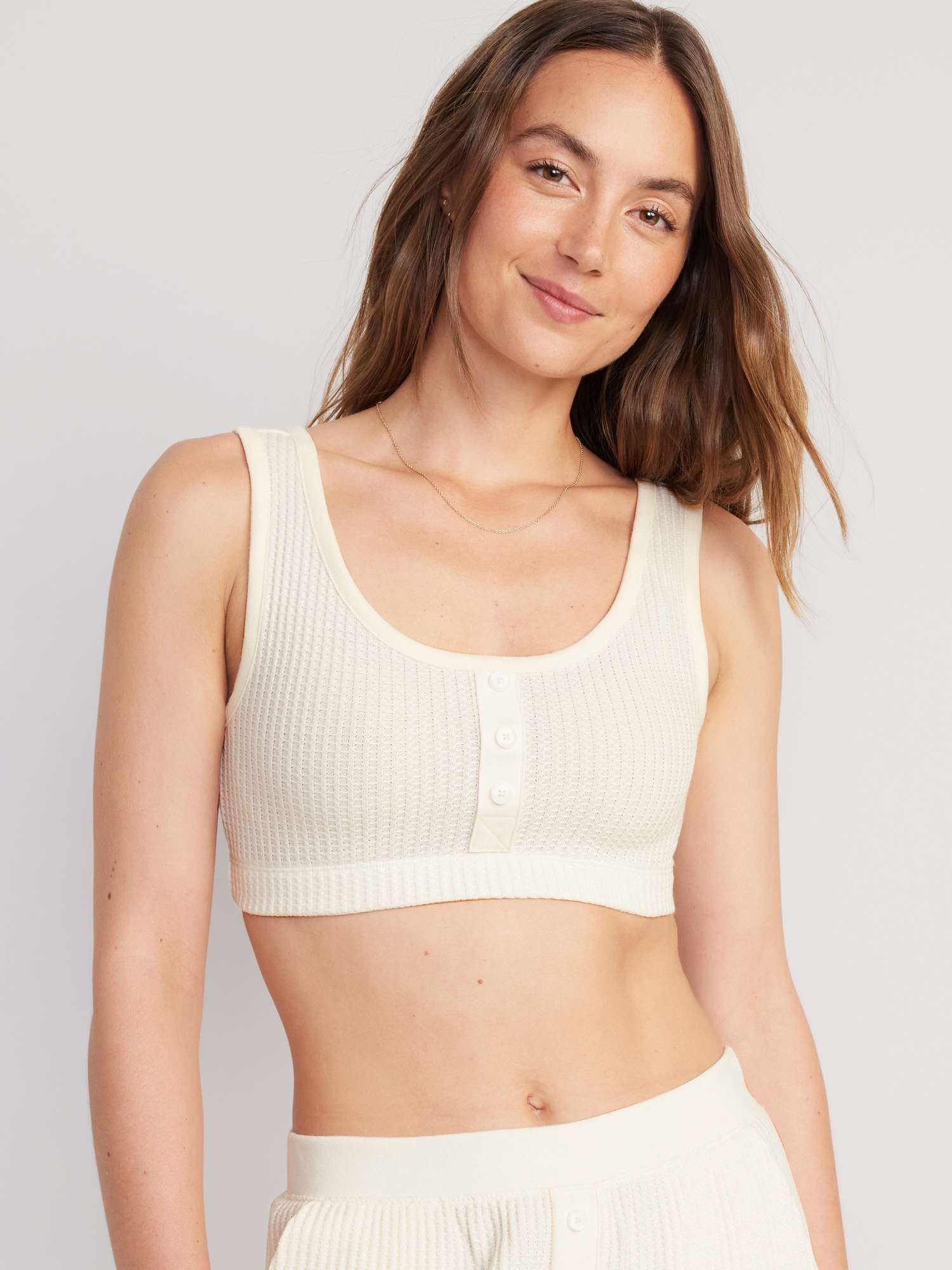 Waffle-Knit Pajama Cami Bralette Top for Women