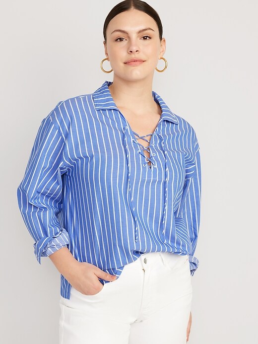 Image number 5 showing, Long-Sleeve Tie-Front Notch Collar Shirt