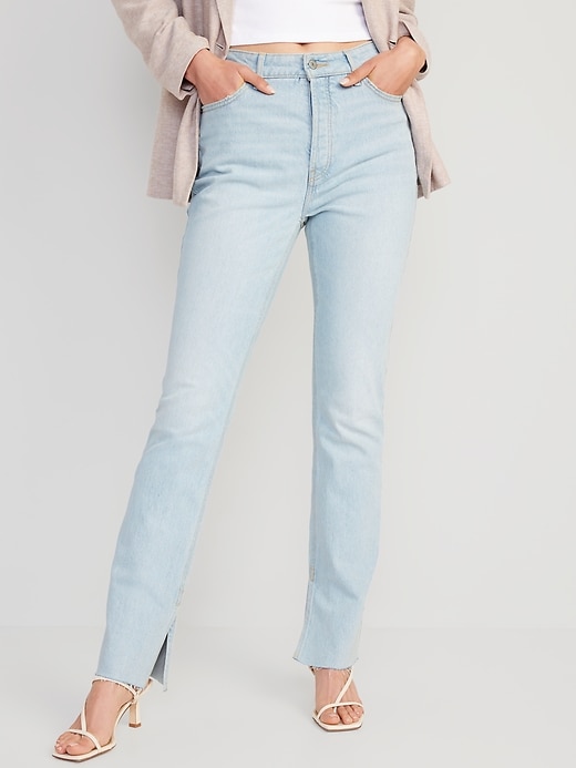 Image number 1 showing, Extra High-Waisted Button-Fly Kicker Boot-Cut Side-Slit Jeans