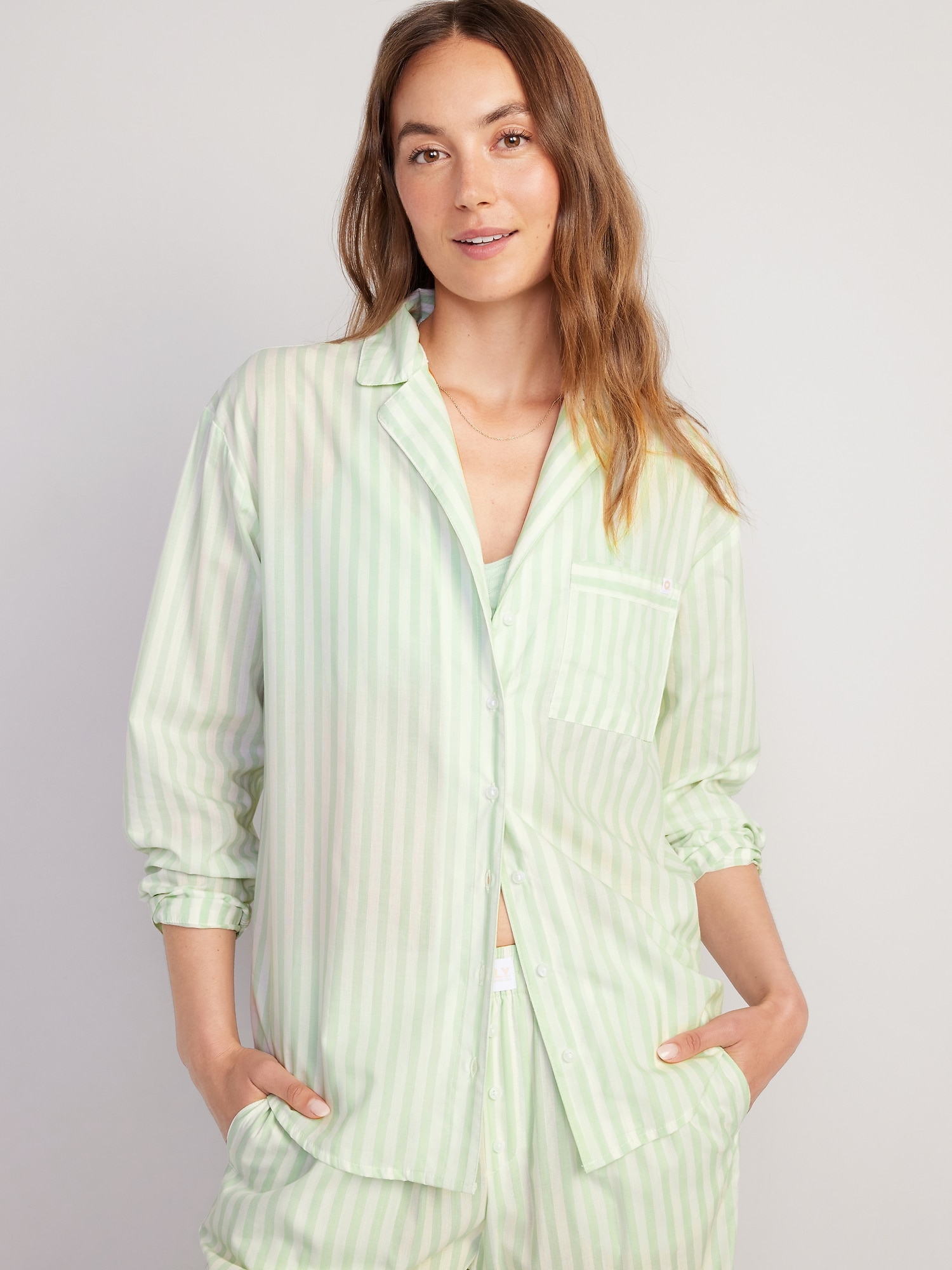 Old Navy Matching Button-Down Pajama Top for Women green. 1