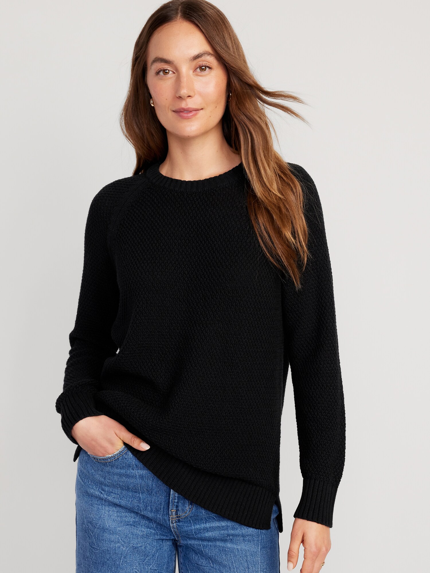 Textured Pullover Tunic Sweater for Women