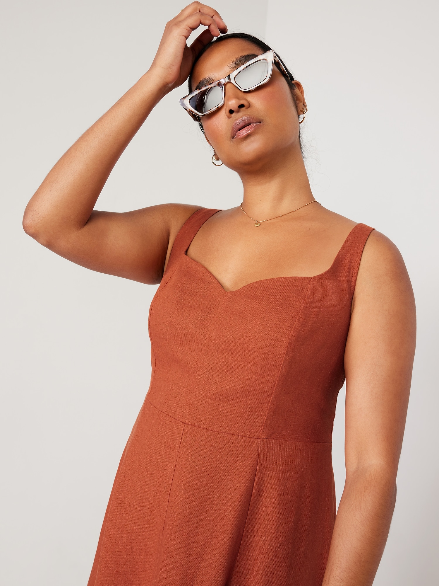 Fit & Flare Sleeveless Linen-Blend Midi Dress | Old Navy