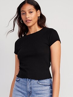 Lettuce-Edge Thermal-Knit Cropped T-Shirt