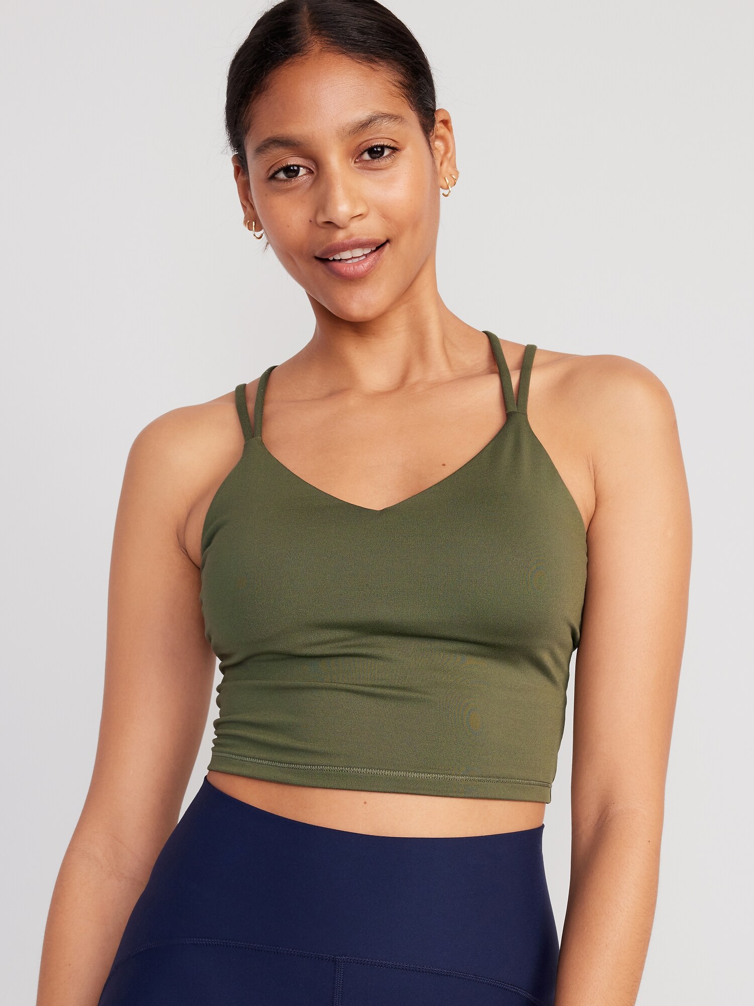 Old Navy Light Support PowerPress Strappy Longline Sports Bra for Women XS-4X green. 1