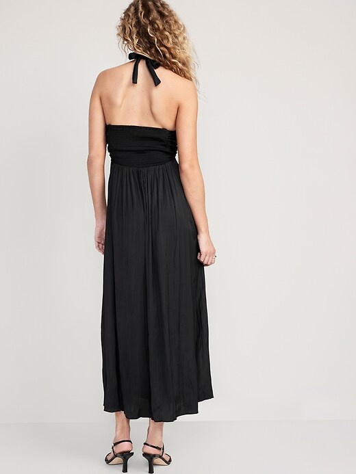 Image number 2 showing, Fit & Flare Wrap-Neck Satin Maxi Dress
