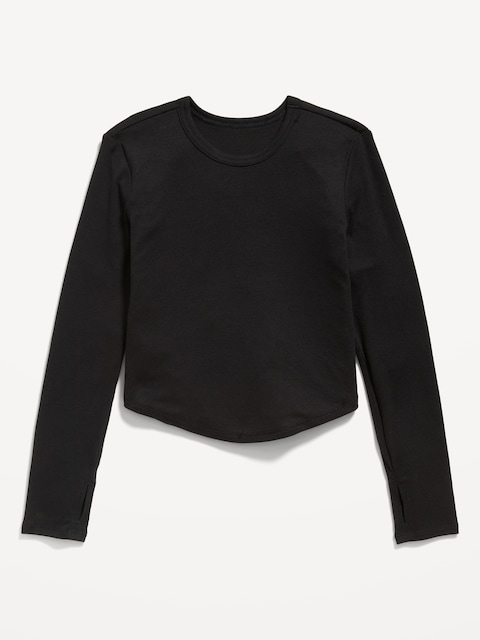 UltraLite Long-Sleeve Rib-Knit T-Shirt for Girls - Black Jack