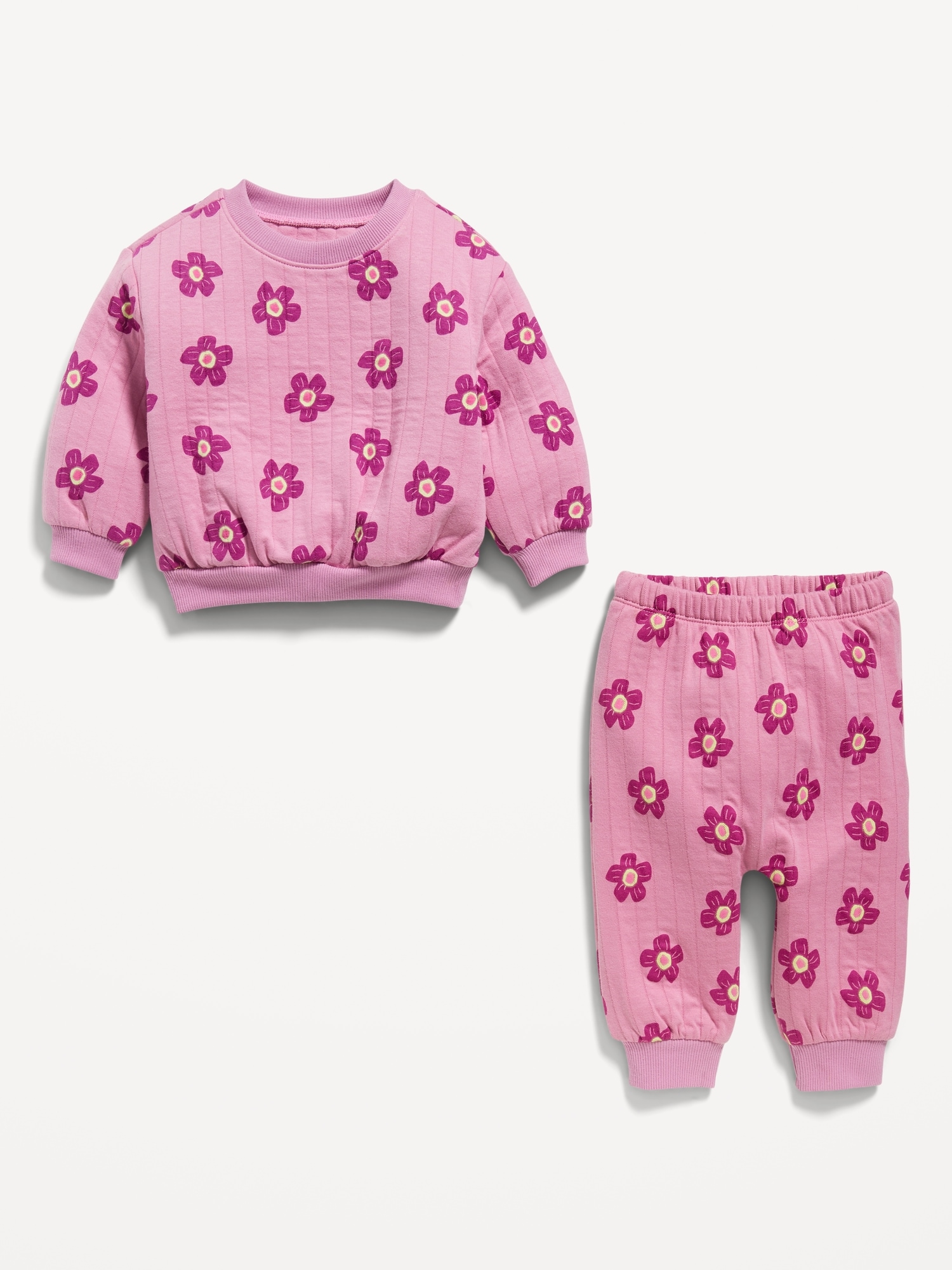Unisex Printed Quilted Crew-Neck Sweatshirt & Jogger Pants Set for
