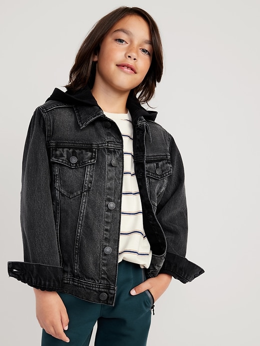 View large product image 1 of 3. Hooded Jean Trucker Jacket for Boys