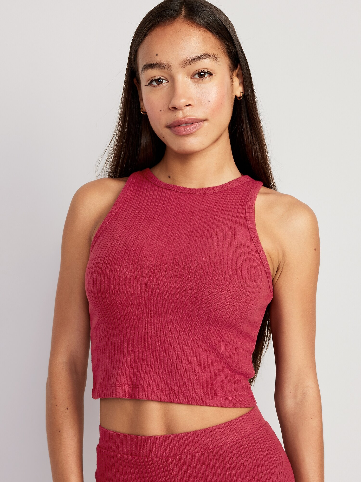 Old Navy Cropped Rib-Knit Tank Top for Women red. 1