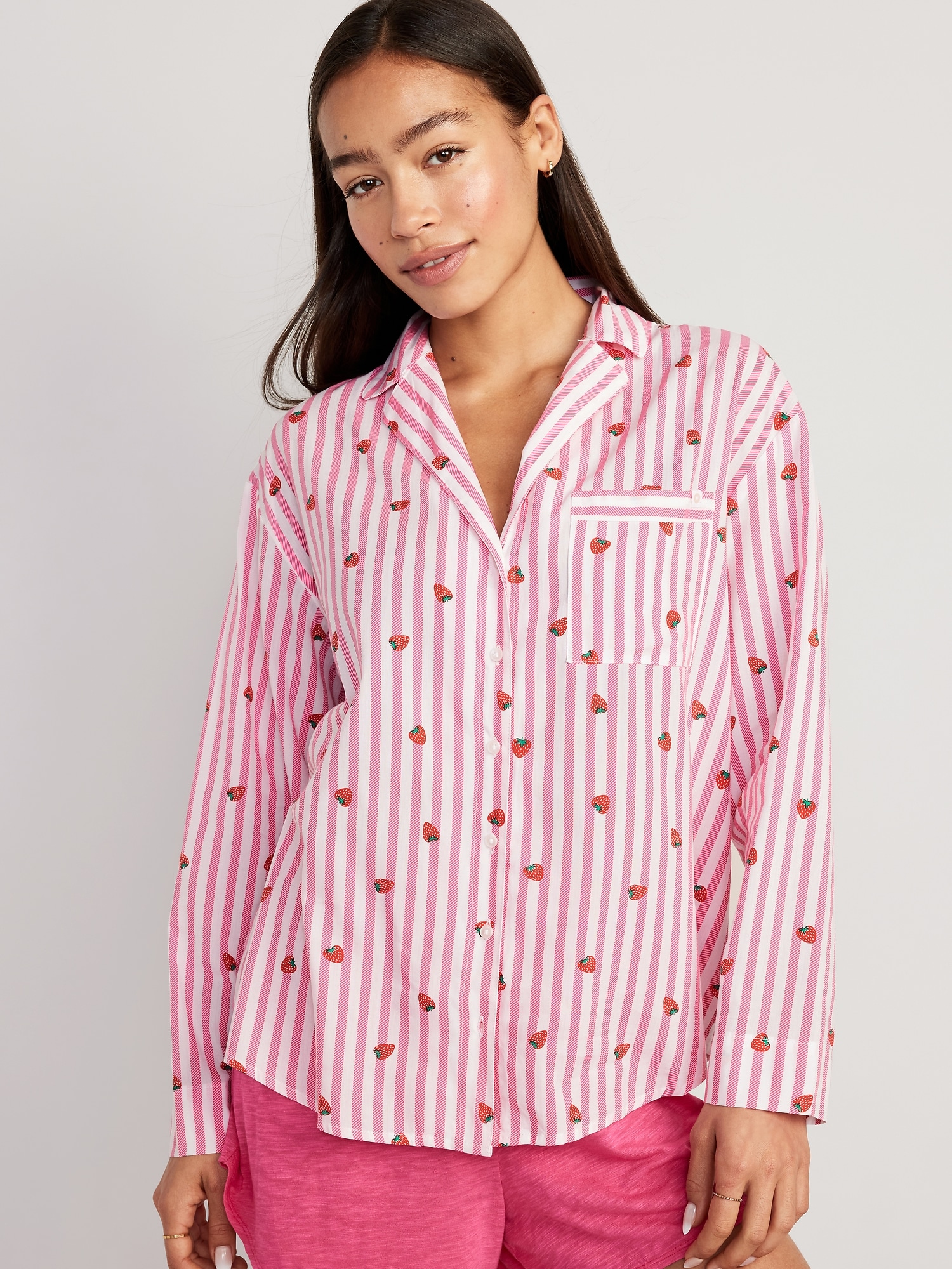 Old Navy Matching Button-Down Pajama Top for Women red. 1